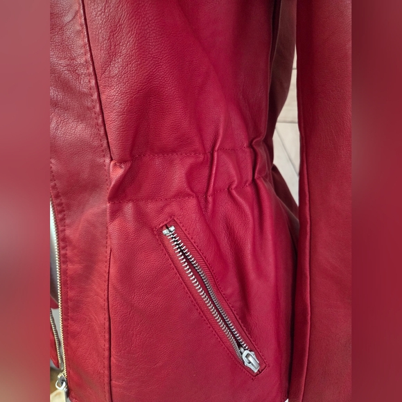 Baccini Women's Vibrant Red Faux Leather Jacket - Picture 2 of 9
